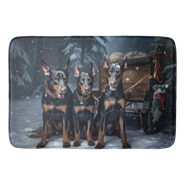 Tapis De Bain Décor de Noël Doberman Snowy Sleigh (Devant)