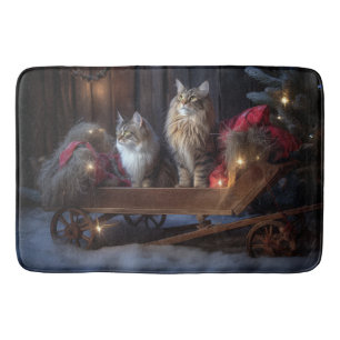Tapis De Bain Décor de Noël du Maine Coon Snowy Sleigh