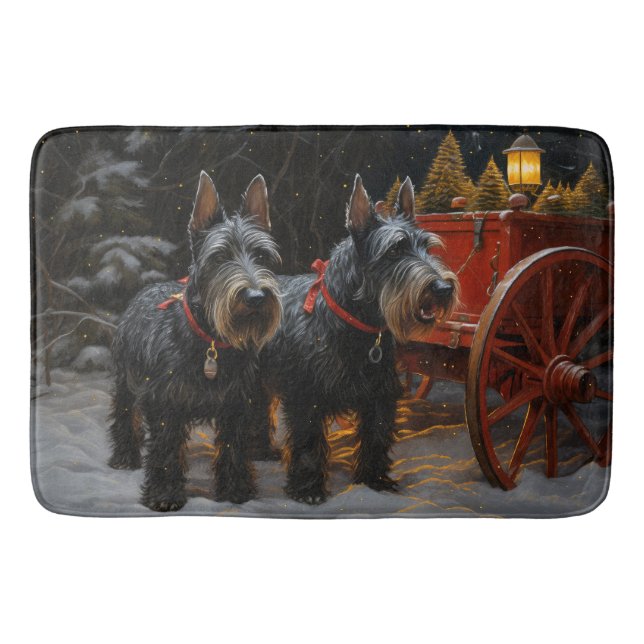 Tapis De Bain Décor de Noël écossais Terrier Snowy Sleigh (Devant)
