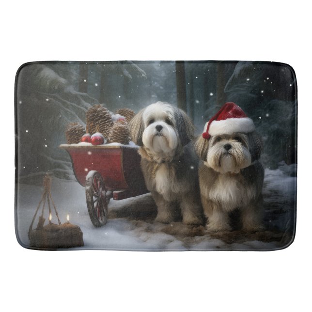 Tapis De Bain Décor de Noël Malti tzu Snowy Sleigh (Devant)