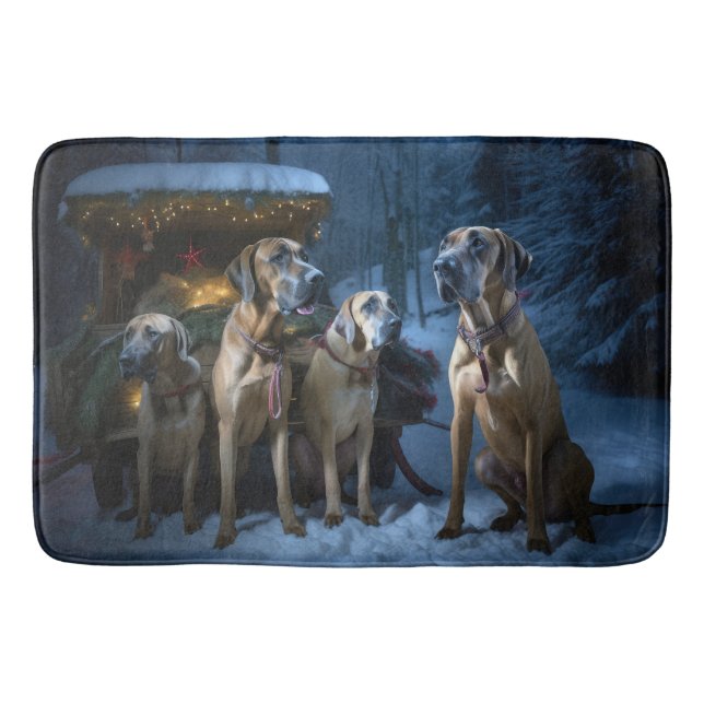 Tapis De Bain Décor de Noël Rhodesian Ridgeback Snowy Sleigh (Devant)