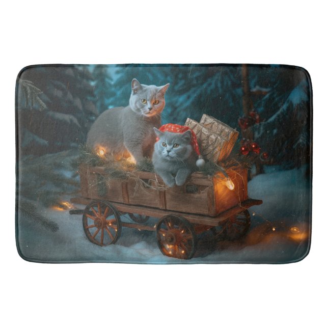 Tapis De Bain Décor de Noël russe Blue Cat Snowy Sleigh (Devant)