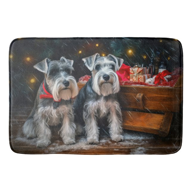 Tapis De Bain Décor de Noël Schnauzer Snowy Sleigh (Devant)