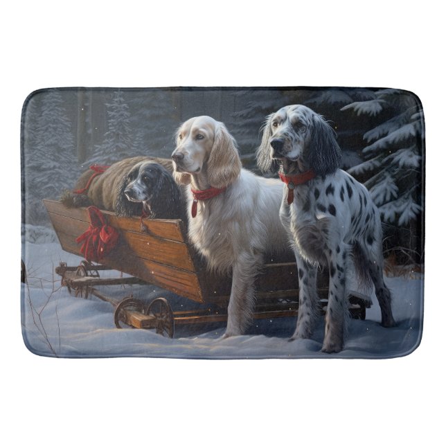 Tapis De Bain Décor de Noël Snowy Sleigh Setter anglais (Devant)