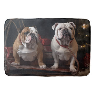 Tapis De Bain Décor de Noël Traîneau Bulldog Neigeux