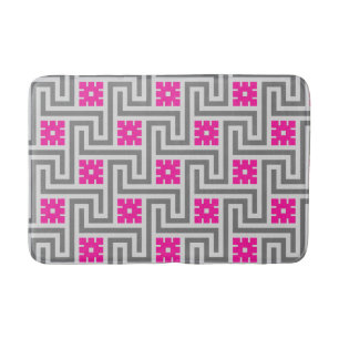 Tapis De Bain Décor grec, gris / gris et rose Fuchsia