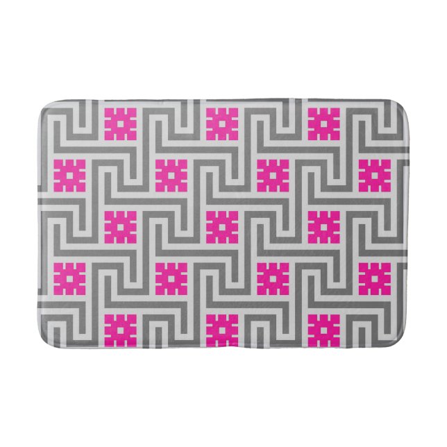 Tapis De Bain Décor grec, gris / gris et rose Fuchsia (Devant)
