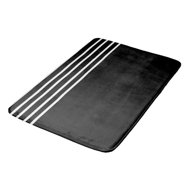 Tapis De Bain Décor Motif noir blanc en bande (Angle)