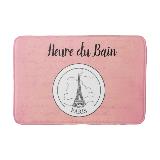 Tapis De Bain Décor parisien de Tour Eiffel français rose mignon (Devant)