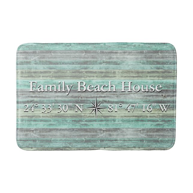 Tapis De Bain Décoration Côtière Personnalisée Et Longitude (Devant)