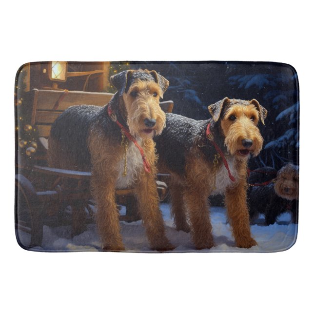 Tapis De Bain Décoration de Noël Traîneau enneigé Airedale (Devant)