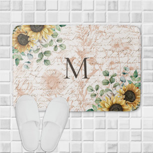 Tapis De Bain Découpage de tournesol rustique vintage monogrammé
