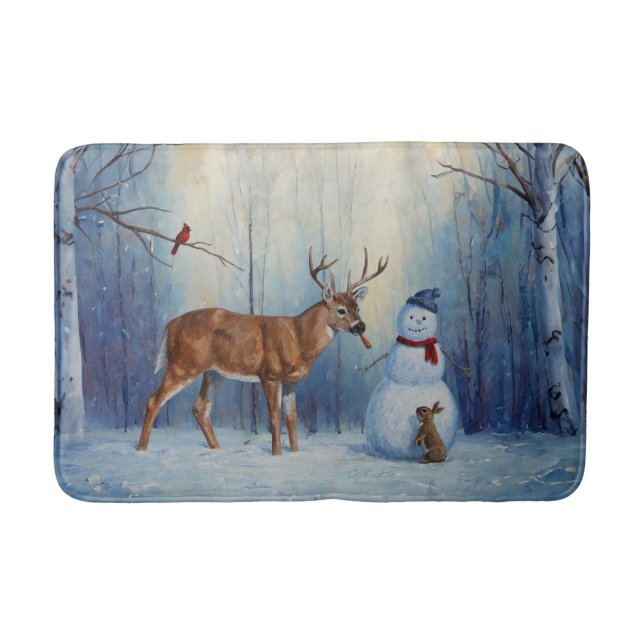 Tapis De Bain Deer et Happy Snowman hiver de vacances scène (Devant)
