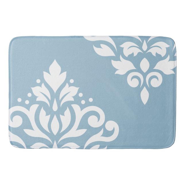 Tapis De Bain Défiler Damas Art I Blanc sur Bleu clair (Devant)