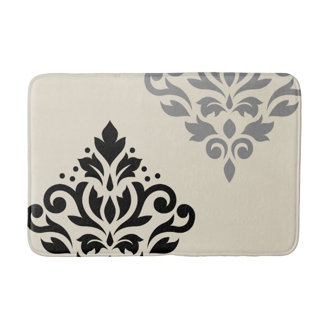 Tapis De Bain Défiler Damask Art I Black Grey Crème (Devant)
