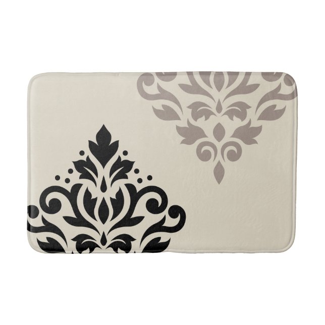 Tapis De Bain Défiler Damask Art I Black Taupe Crème (Devant)