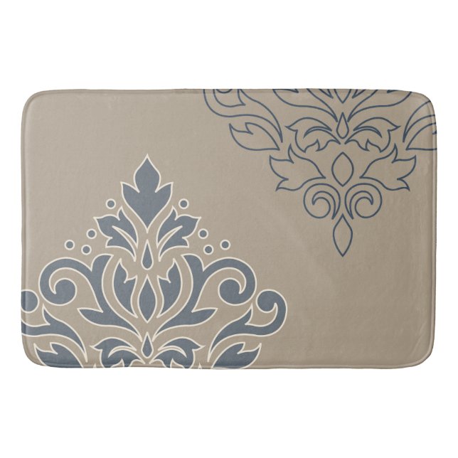 Tapis De Bain Défiler Damask Art I (contour) Crème Blues Sable (Devant)