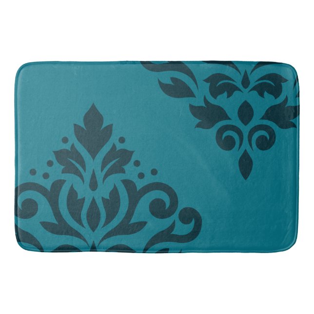 Tapis De Bain Défiler Damask Art I Dark sur Mid-Turquoise (Devant)