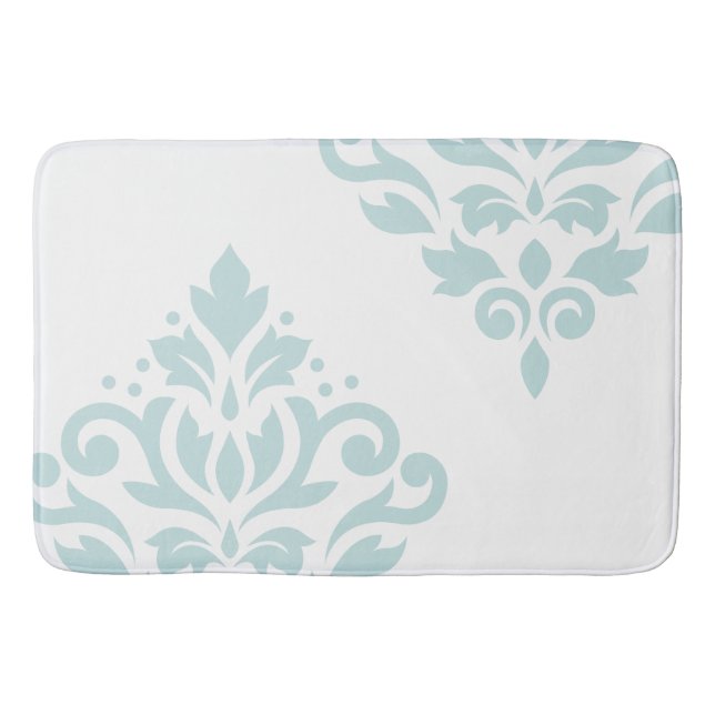 Tapis De Bain Défiler Damask Art I Duck Egg bleu sur blanc (Devant)