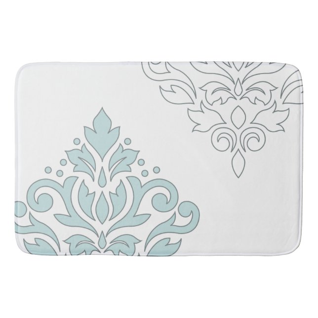 Tapis De Bain Défiler Damask Art I (ligne) Canard Oeuf Bleu Gris (Devant)