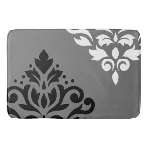 Tapis De Bain Défiler Damask Art I noir et blanc sur gris