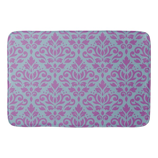 Tapis De Bain Défiler Damask Big Motif Plum sur Blue (Devant)