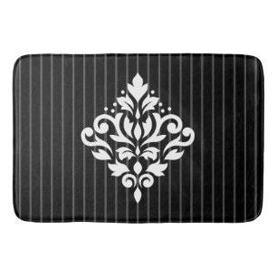 Tapis De Bain Défiler Damask Design Blanc sur Gris Stripes & Noi