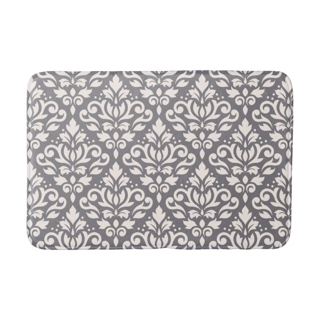 Tapis De Bain Défiler Damask Grosse crème Motif sur gris (Devant)
