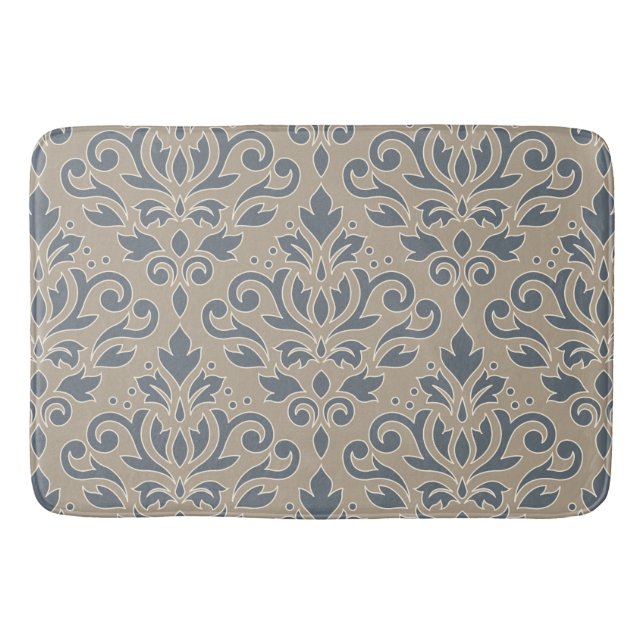 Tapis De Bain Défiler Damask Lg Motif Crème Ligne Sable Bleu (Devant)