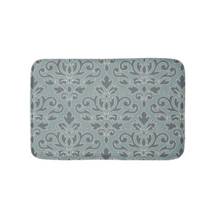 Tapis De Bain Défiler Damask Lg Ptn (contour) Crème Blues Turquo