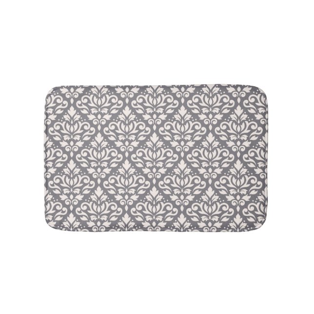 Tapis De Bain Défiler Damask Pattern Crème sur gris (Devant)
