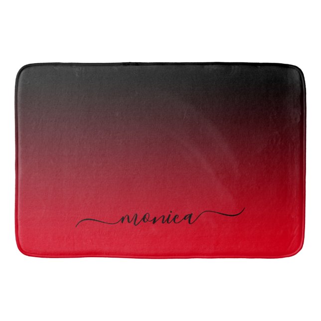 Tapis De Bain Dégradé noir et rouge Élégant Nom (Devant)