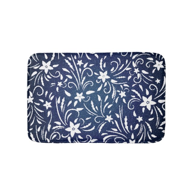 Tapis De Bain Denim Blooms : Floral Pattern Arrière - plan (Devant)