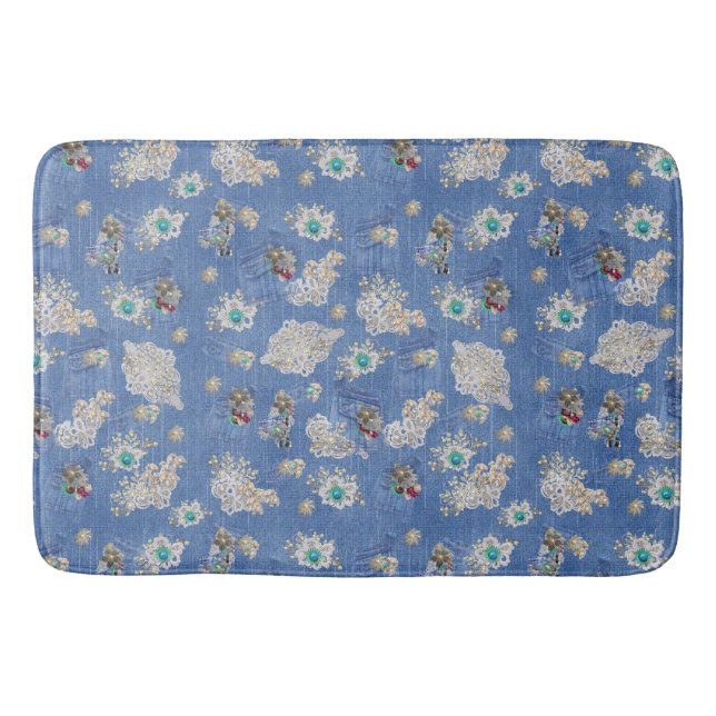 Tapis De Bain Denim Jean poches, chatons et dentelle Motif de ré (Devant)