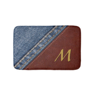 Tapis De Bain Denim vintage et cuir de monogramme