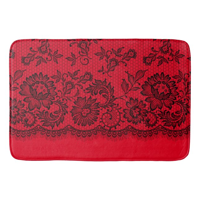 Tapis De Bain Dentelle noire sur rouge (Devant)