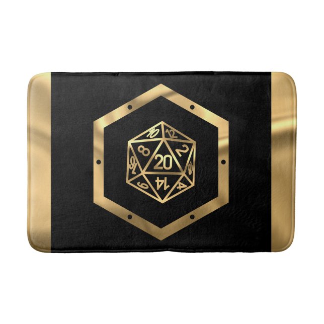 Tapis De Bain Dés RPG | Gamer PnP Rétro Tabletop Imaginaire Or (Devant)