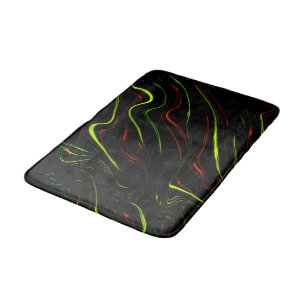 Tapis De Bain Des traces ondulées vertes et rouges sur fond noir