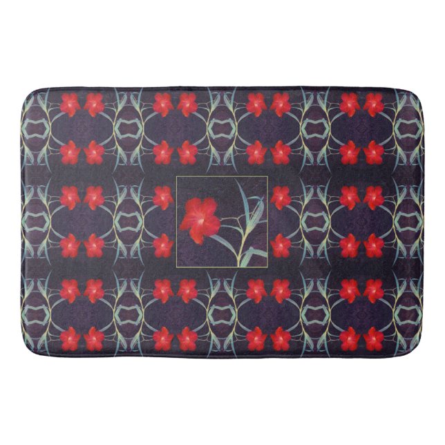 Tapis De Bain Design avec Fleurs rouges et Feuilles (Devant)