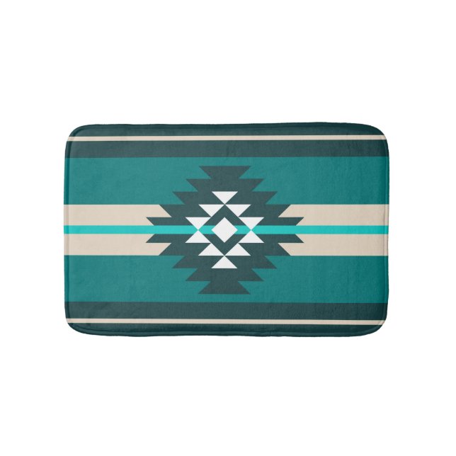 Tapis De Bain Design aztèque en couleur turquoise (Devant)