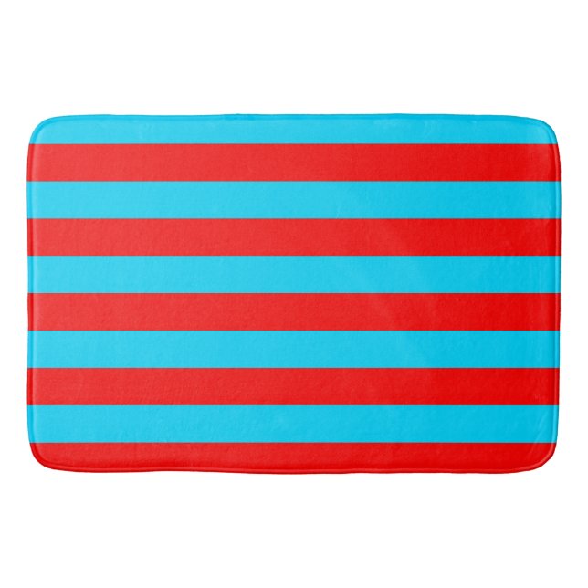 Tapis De Bain Design de bandes rouges et bleues (Devant)