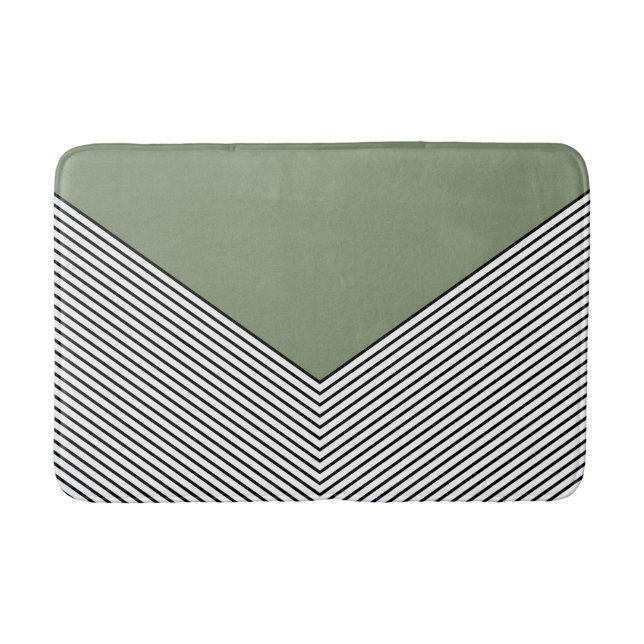 Tapis De Bain Design de chevrons noir et blanc et triangle vert (Devant)