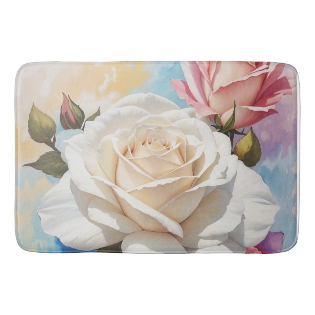 Tapis De Bain Design de peinture Rose Bouquet (Devant)