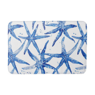 Tapis De Bain Design de poisson-étoiles bleu et blanc