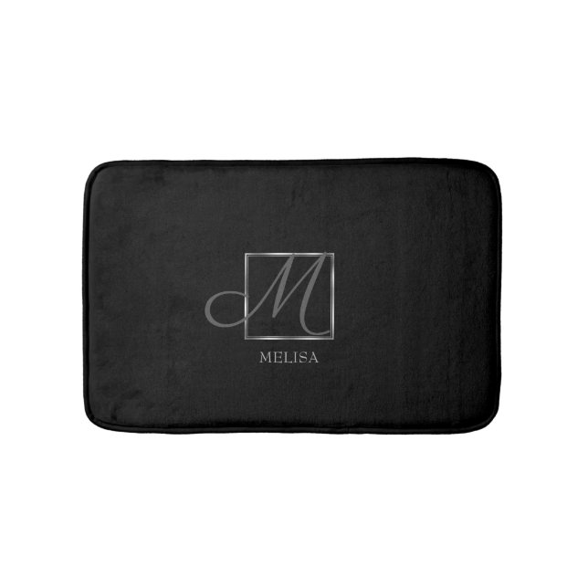 Tapis De Bain Design élégant de monogramme noir (Devant)