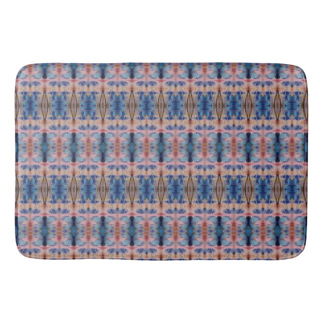 Tapis de bain design en bleu et Rose (Devant)