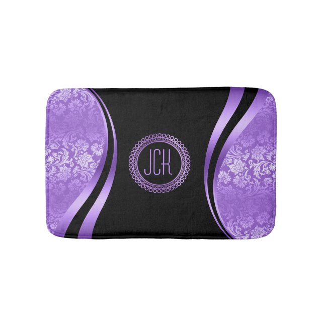 Tapis De Bain Design géométrique dynamique violet et noir (Devant)