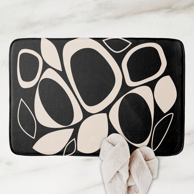 Tapis De Bain Design moderne Black Cream Abstrait Motif (Créateur téléchargé)