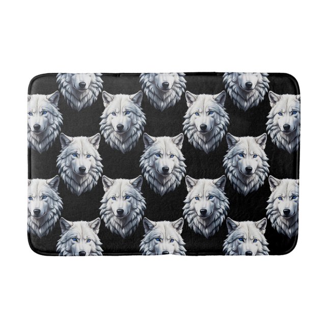 Tapis De Bain Design Motif de tête de loup blanc (Devant)