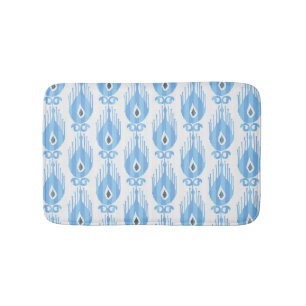 Tapis De Bain Design Motif Ikat Blanc Bleu